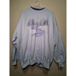 VTG Morning‎ Sun Woman's 2X Blue Winter Landscape Graphic Sweatshirt Grandmacore